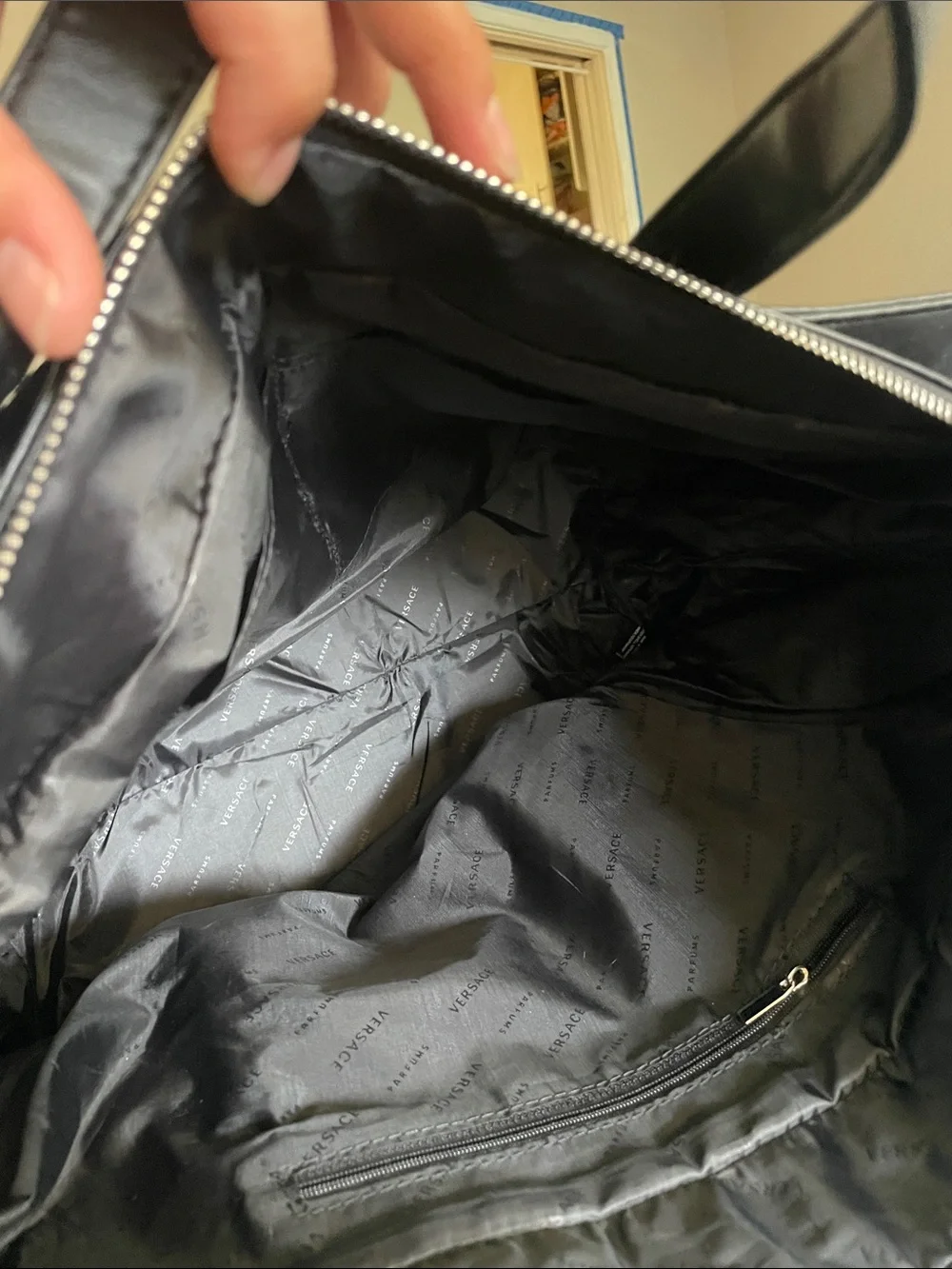 Versace Parfums Black Nylon Overnight Tote